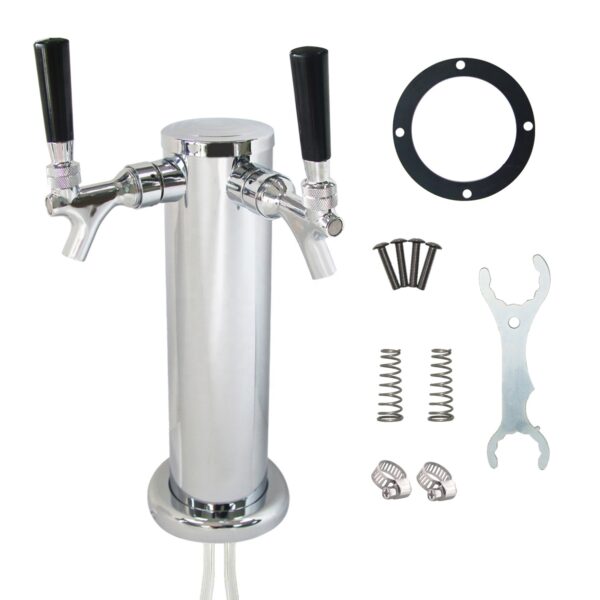 Draft Beer Tower - Chrome Double Faucet